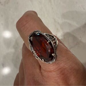 Elegant Silver and Red Gemstone Ring